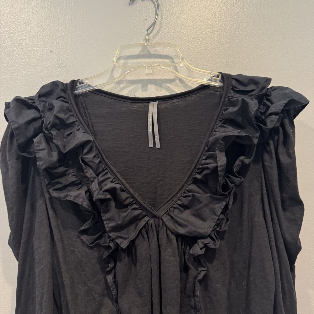 Anthropologie Top Black Ruffle V Neck Long Sleeve Romantic Blouse Women Medium - Picture 3 of 10